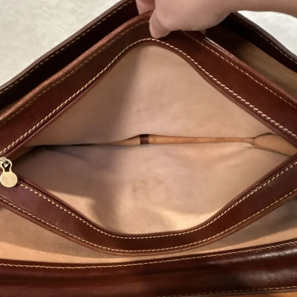 Cenzo Italian Leather Briefcase Messenger Bag Floto Laptop Case Satchel Brown WR